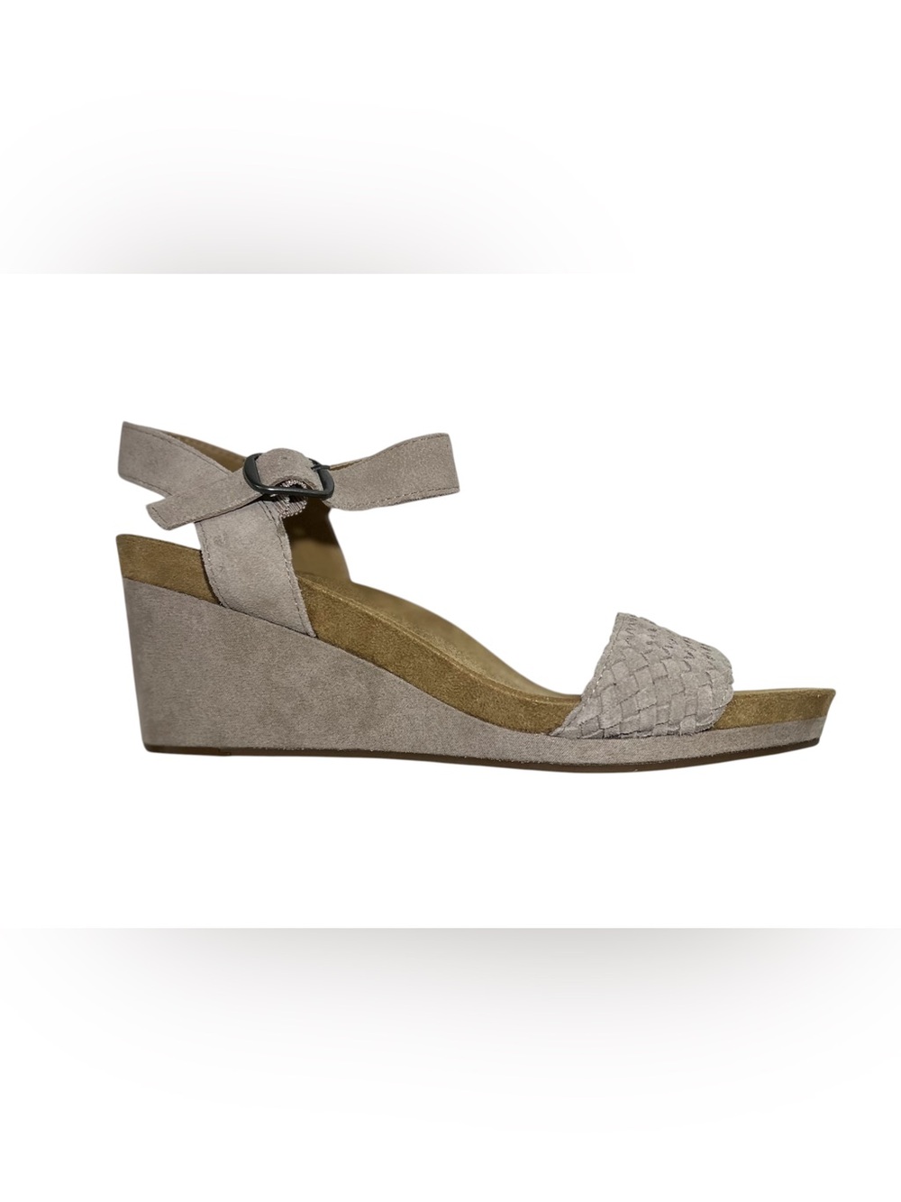 Lucky Brand Kenette Women’ Size 7.5/38 Strappy Wegde Sandals Suede Beige